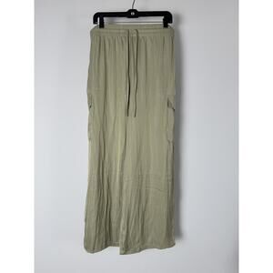 Rachel Zoe Sage Wide Leg Pants Green Satin Flowy Side Pockets NWT